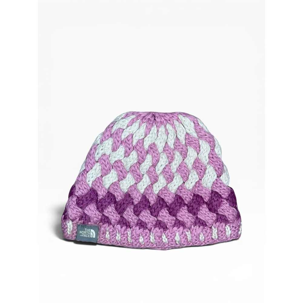 The North Face Purple Chunky Knit Wool Alpaca Fleece Lined Beanie‎ Hat OS